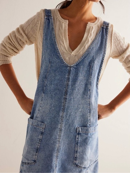 Free People Dresses & Skirts - NWT Free People Light Blue Denim V-Neck Mini Pinafore Dress